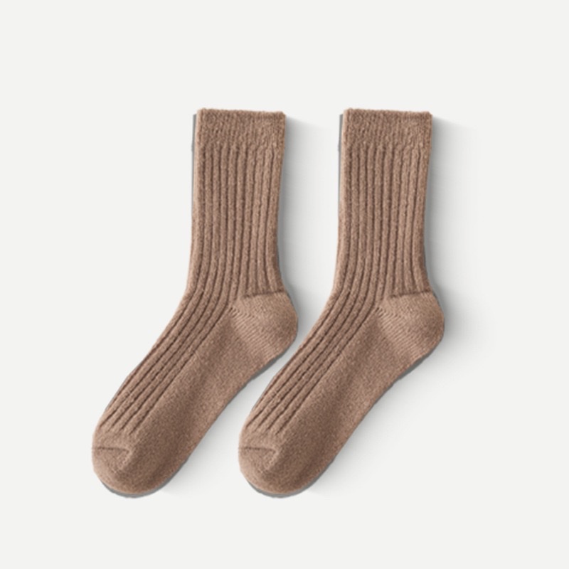 Double-needle socks for women's autumn and winter bestsellers, fleece and thickened wool socks, Japanese-style solid color thick-needle mid-calf socks for children Specification image
