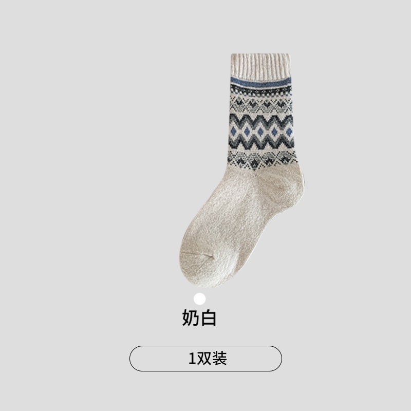 CHEEMY FREE Autumn and Winter Socks Women's Fair Island-style Wool mid-calf Women's Socks Autumn and winter Warm retro Pile socks details Picture