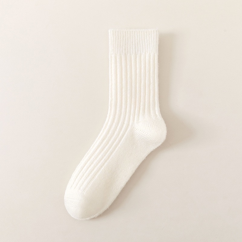 Double-needle wool socks for men's autumn and winter, thickened and fleece casual business socks, comfortable, warm and simple medium to long cashmere socks Specification image