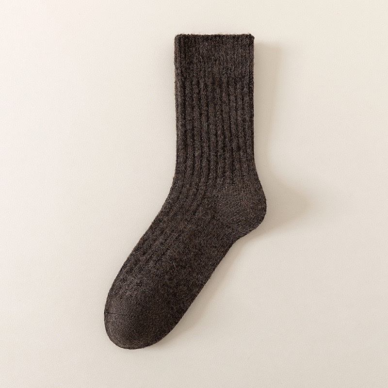 Double-needle wool socks for men's autumn and winter, thickened and fleece casual business socks, comfortable, warm and simple medium to long cashmere socks Item Picture