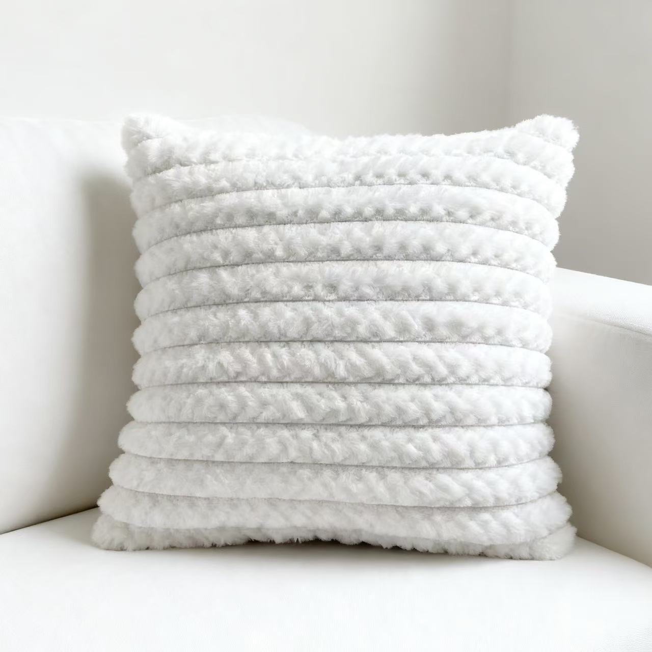 Cross-border Nordic minimalist rabbit fur striped brushed sofa pillowcase, light luxury bedroom soft and sticky cushion, home solid color pillow detail image 6