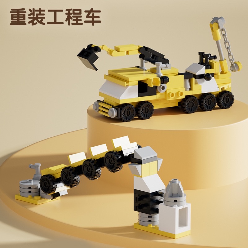 Building blocks 10-in-2 engineering transport vehicles, mixer trucks, rollers, excavators, cranes, assembly model toys detail image 2