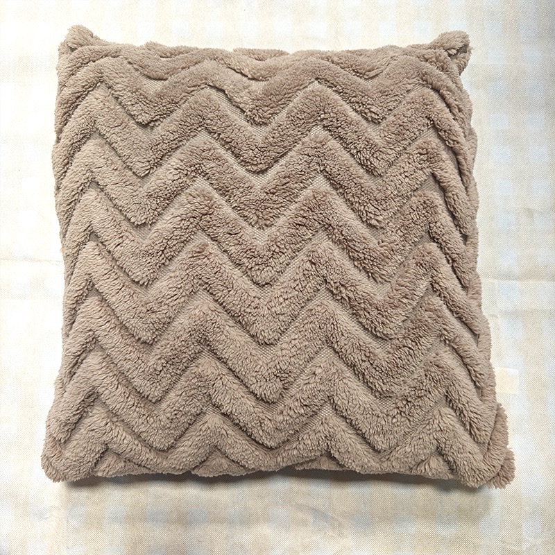 Wholesale of cross-border double-sided plush pillow solid color sofa, square wavy pillow cover cushion, living room cream style pillow detail image 5