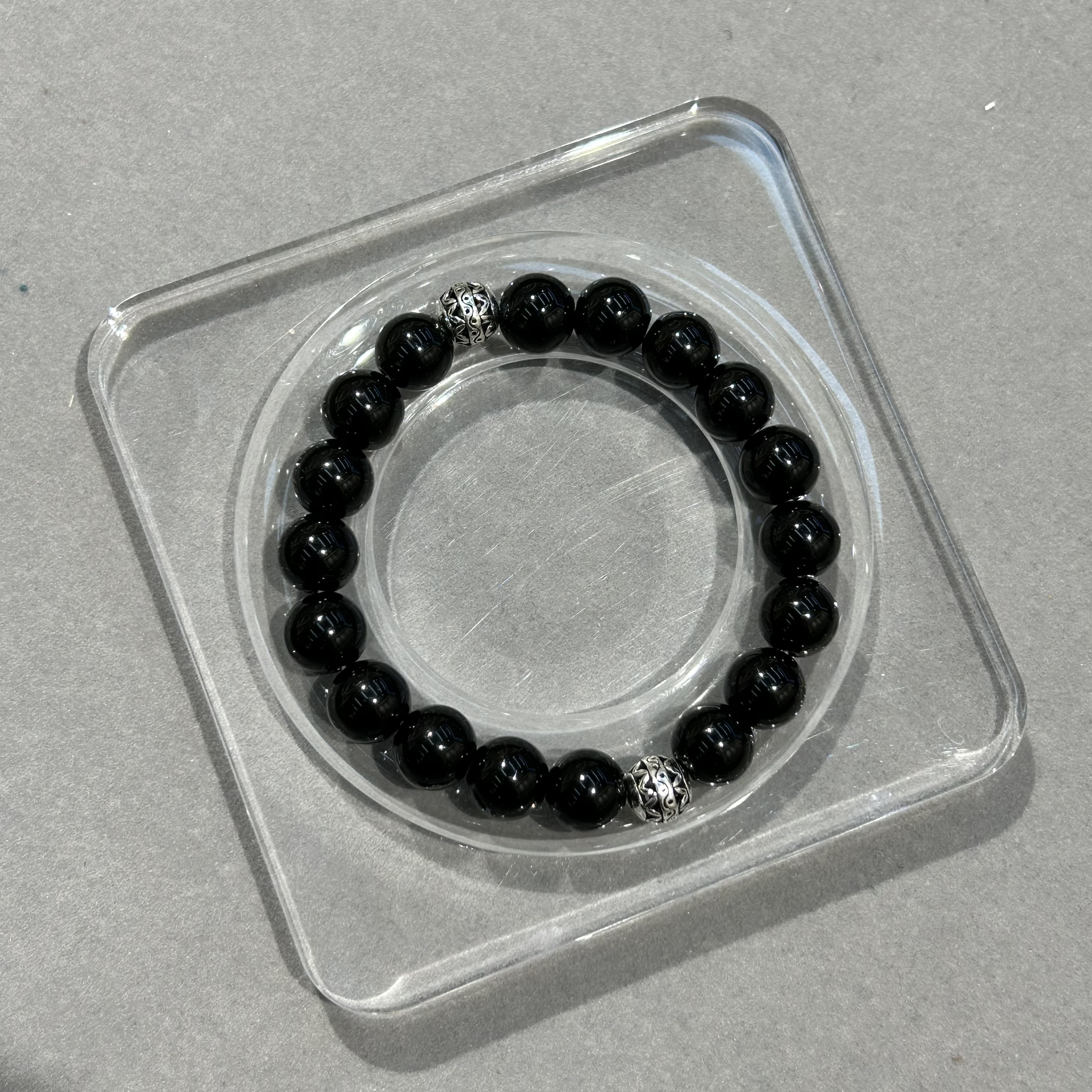 天然水晶彩眼黑曜石水晶彩虹双眼圆珠黑曜石手串厂家直销详情图4