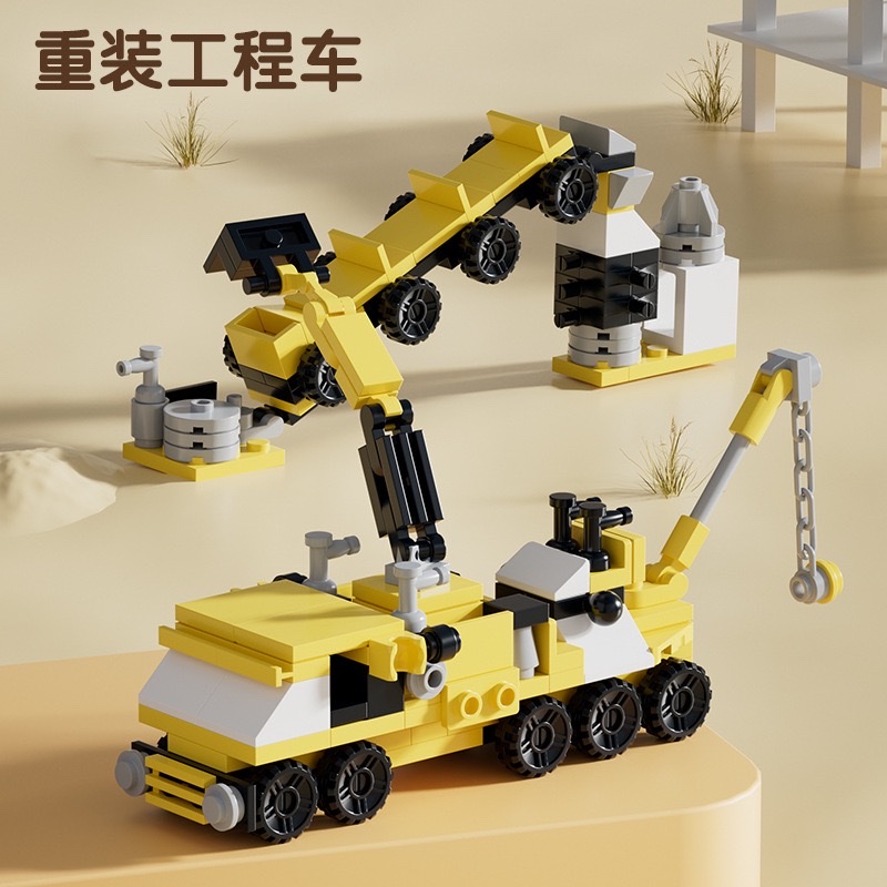 Building blocks 10-in-2 engineering transport vehicles, mixer trucks, rollers, excavators, cranes, assembly model toys Application Scenario