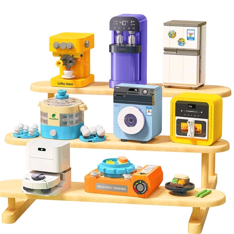 Building block household appliances, coffee dispensers, washing machines, refrigerators, vacuum cleaners, egg steamers, assembly model toys Item Picture