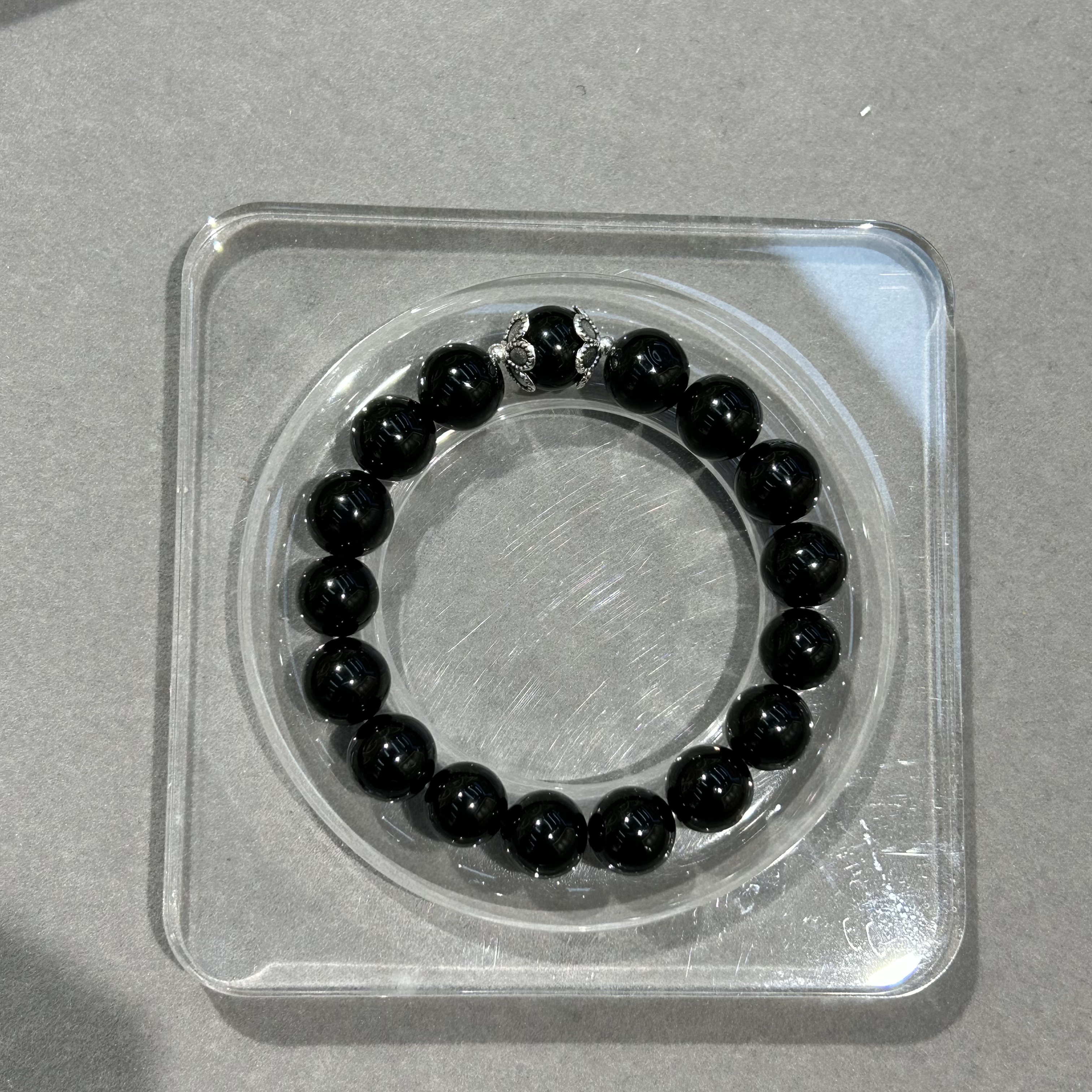 天然水晶彩眼黑曜石水晶彩虹双眼圆珠黑曜石手串厂家直销详情图3