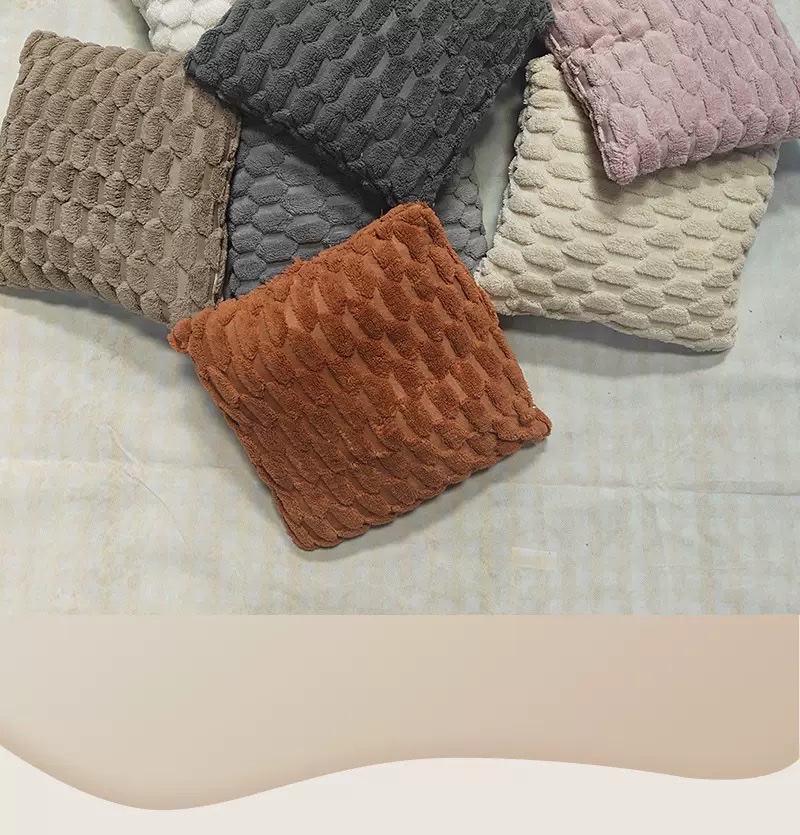 Wholesale of cross-border double-sided plush pillow solid color sofa, square wavy pillow cover cushion, living room cream style pillow detail image 17