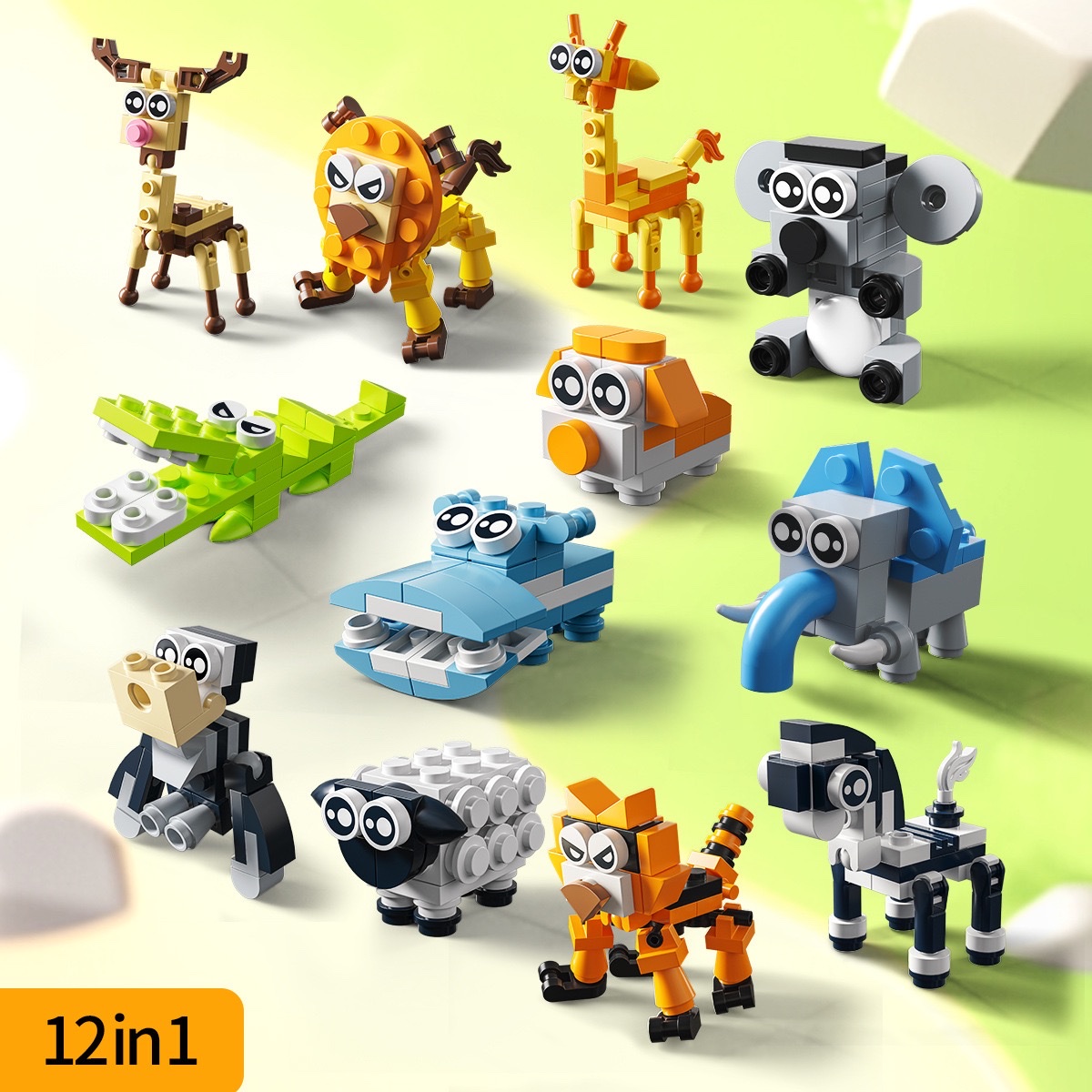 Building block Animal Kingdom set: Elephant, lion, tiger, crocodile, hippopotamus assembly Model, children's assembly toys details Picture