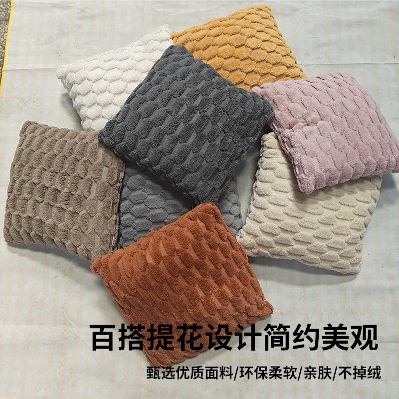 Wholesale of cross-border double-sided plush pillow solid color sofa, square wavy pillow cover cushion, living room cream style pillow details Picture