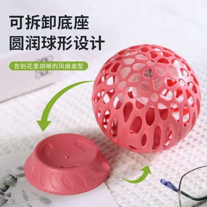 新款球形桌面旋转迷你电风扇灯光旋转创意usb充电小风扇抖音同款详情图2