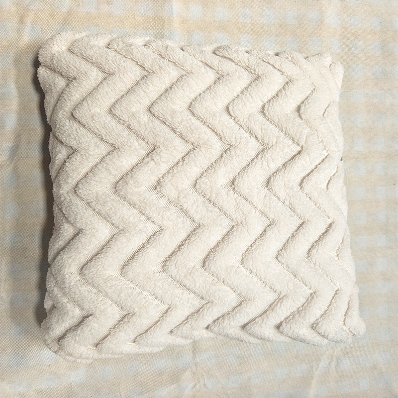 Wholesale of cross-border double-sided plush pillow solid color sofa, square wavy pillow cover cushion, living room cream style pillow detail image 2