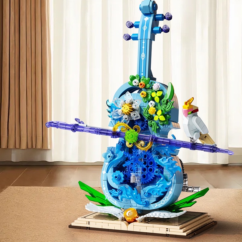 Building blocks, violin instruments, preserved flowers, relief flower assembly models, girls' creative assembly toys, gifts Specification image