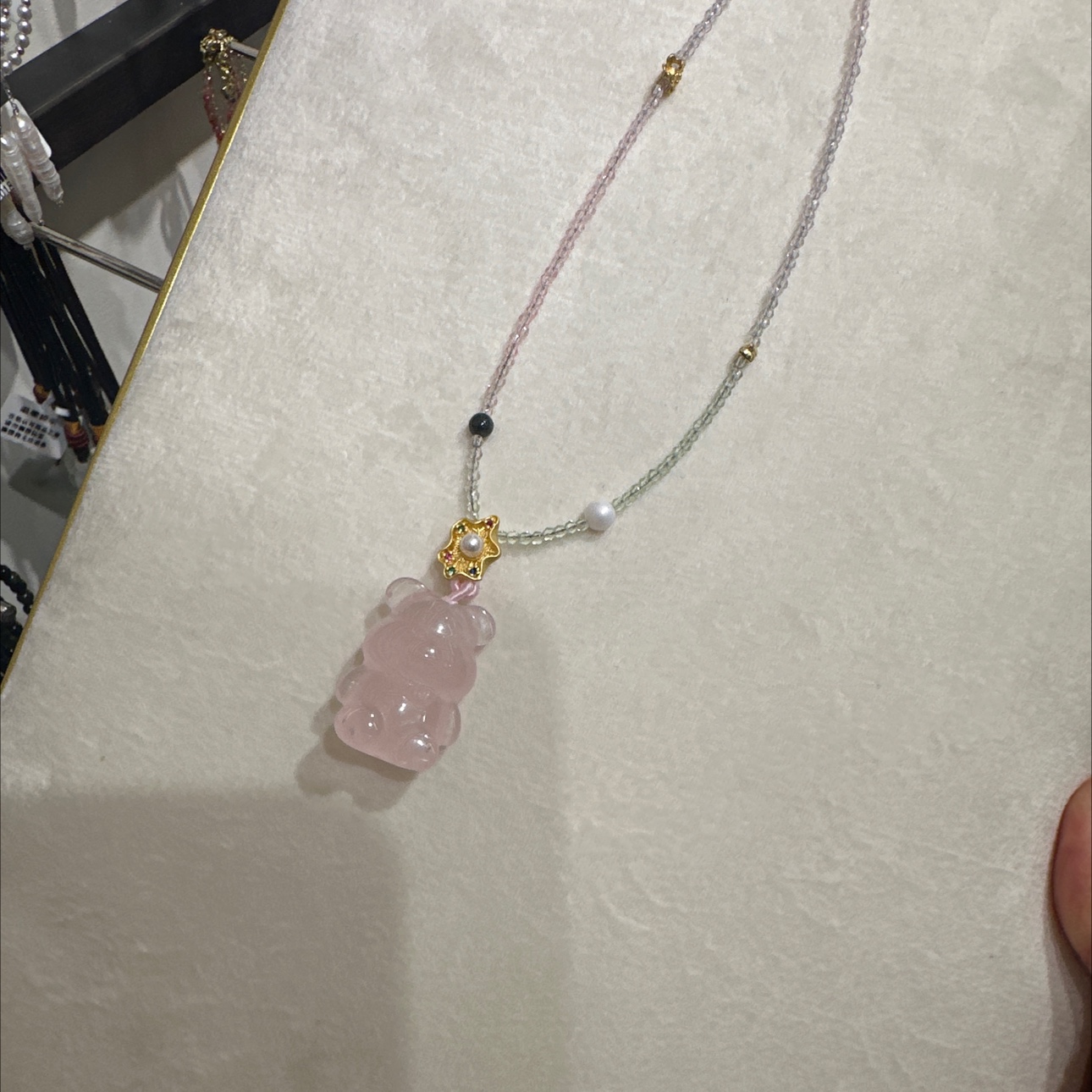 粉水晶小熊项链