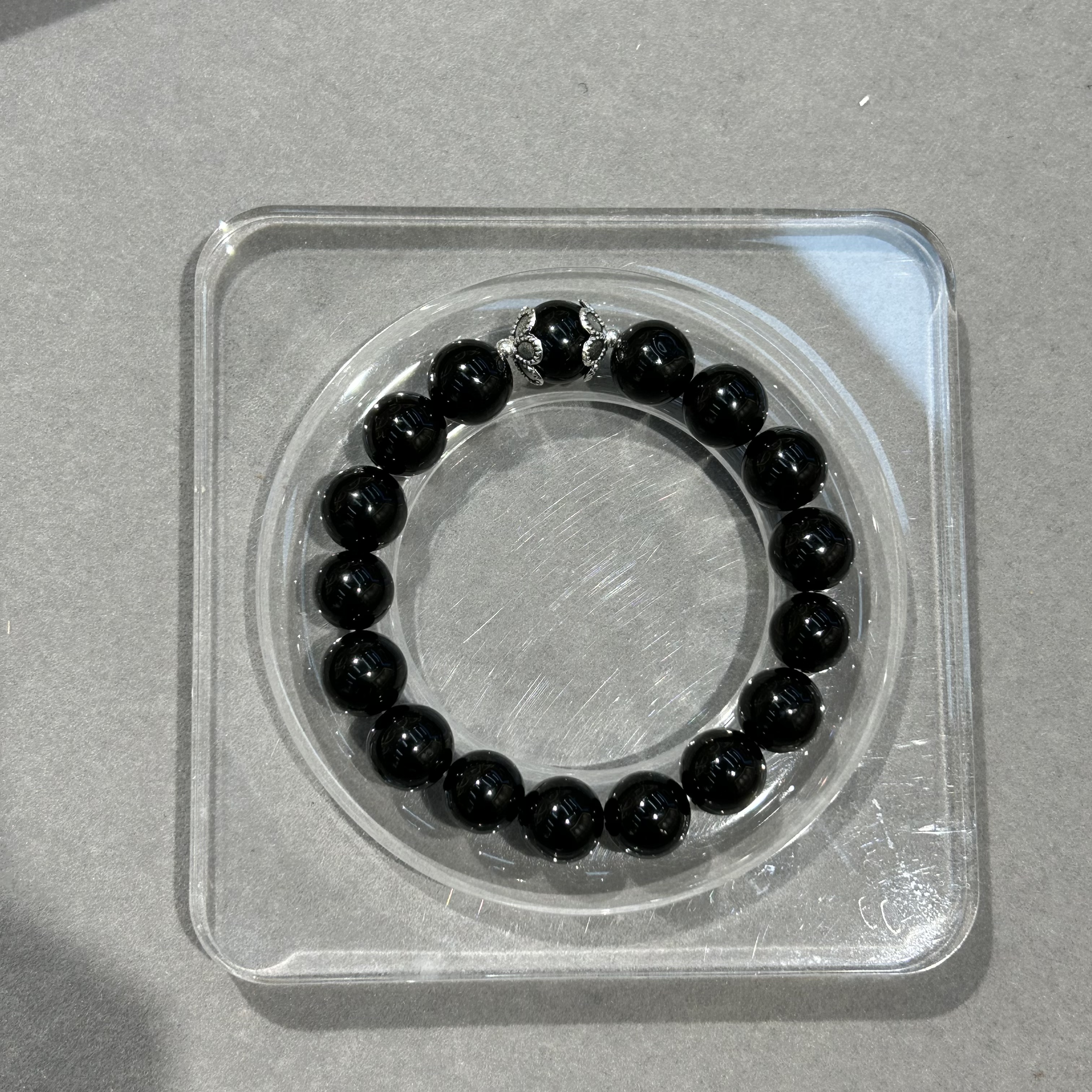 天然水晶彩眼黑曜石水晶彩虹双眼圆珠黑曜石手串厂家直销