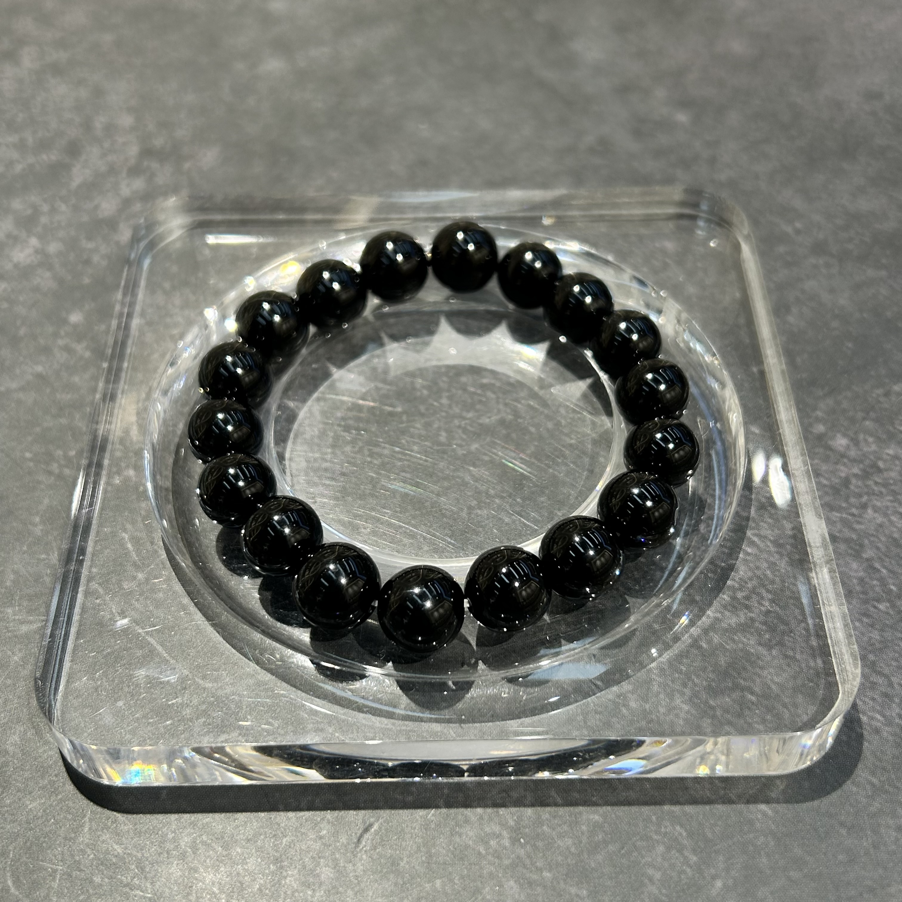 天然水晶彩眼黑曜石水晶彩虹双眼圆珠黑曜石手串厂家直销白底实物图