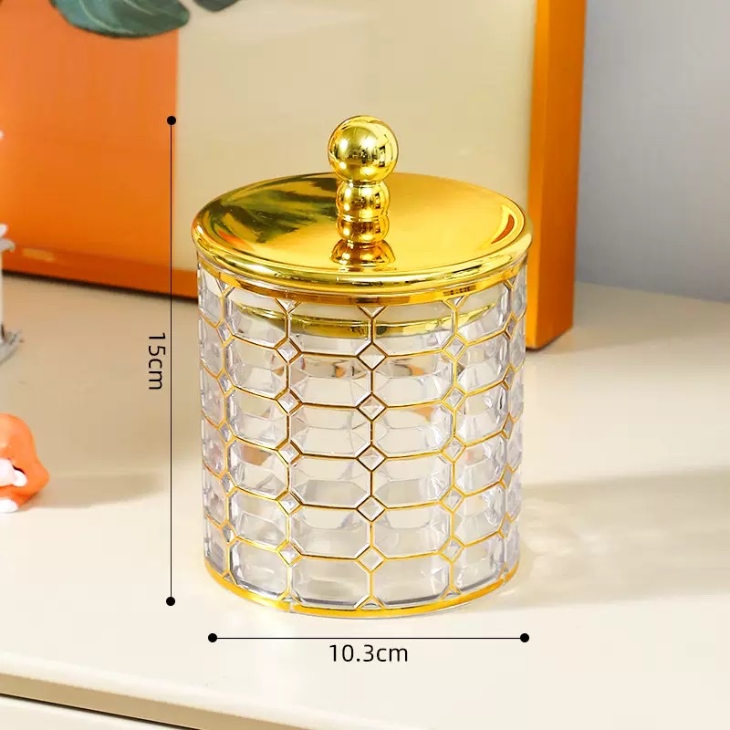 金色圆珠储物罐子彩盒三件套桌面收纳储物罐子家居糖果杂粮密封盒密封罐糖罐
