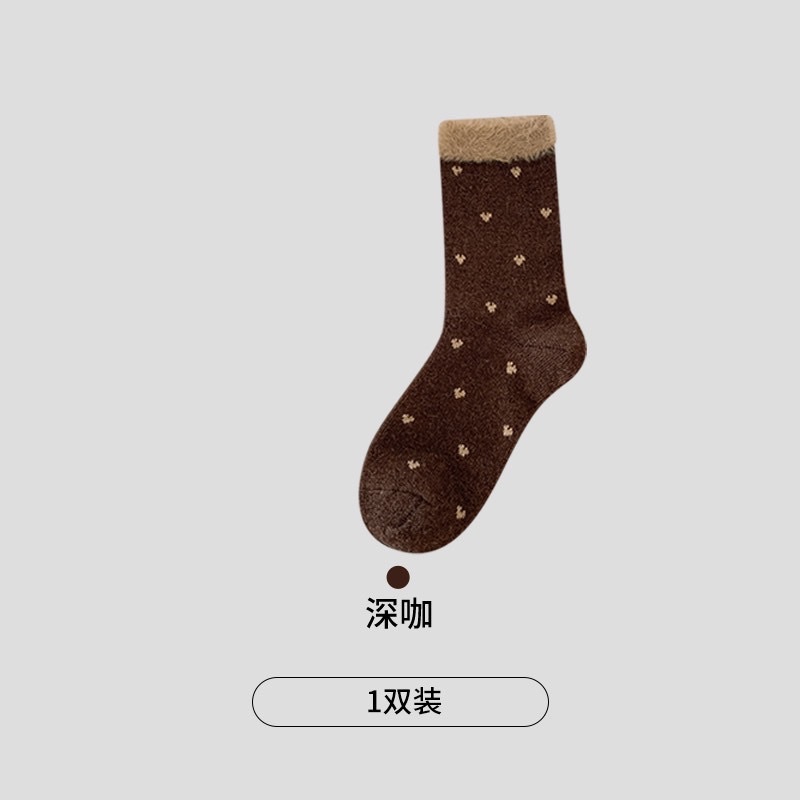 CHEEMY FREE Autumn/Winter New Polka dot Versatile wool mid-calf women's socks Warm Coffee-colored fleece pile women's socks Application Scenario