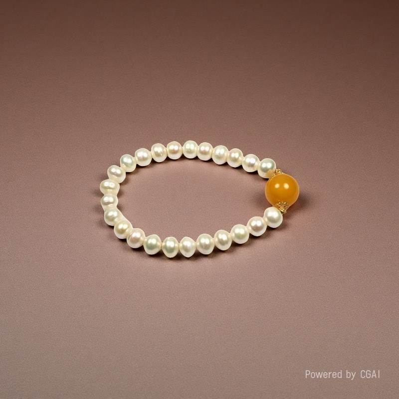 12- Old wax round bead pearl bracelet, light luxury, high-end and fashionable amber bracelet, exquisite and versatile Item Picture