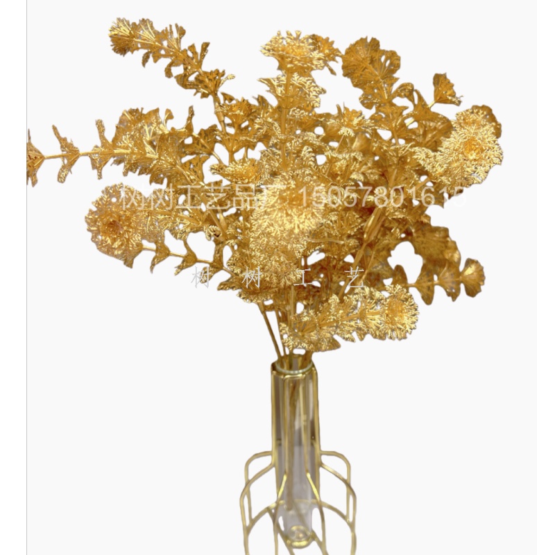 New 7-fork string grass golden artificial flower Christmas flower decoration gift, Christmas home decoration accessory, artificial flower, artificial flower for women 2022 forest-style artificial flower, plastic artificial flower, plastic artificial flower, artificial flower, artificial flower detail image 7