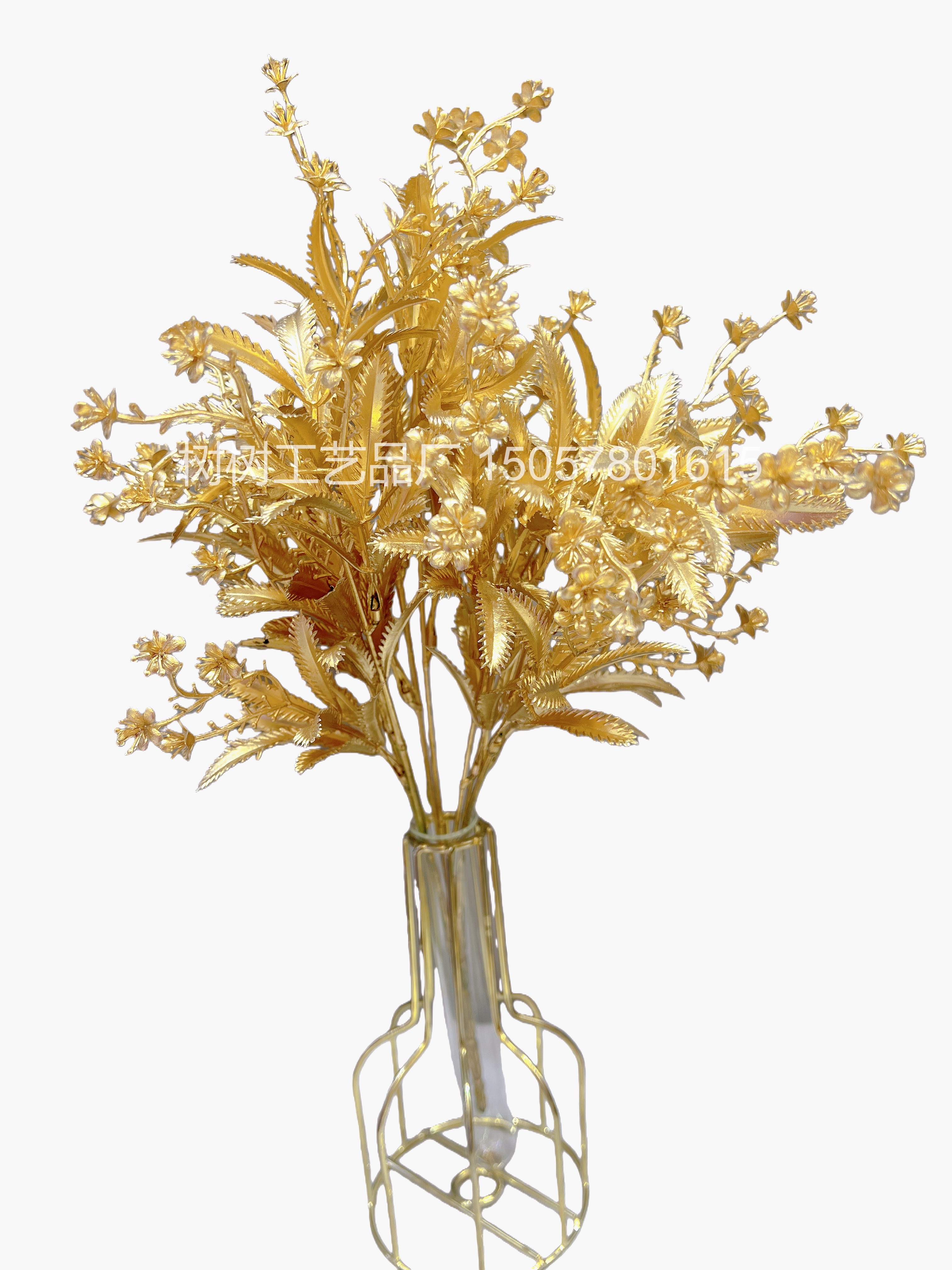 新款7叉小米萃花金色仿真花圣诞花装饰装饰礼品圣诞家居装饰配件仿真花仿真花女2022森系假花塑料仿真花塑料花详情图2