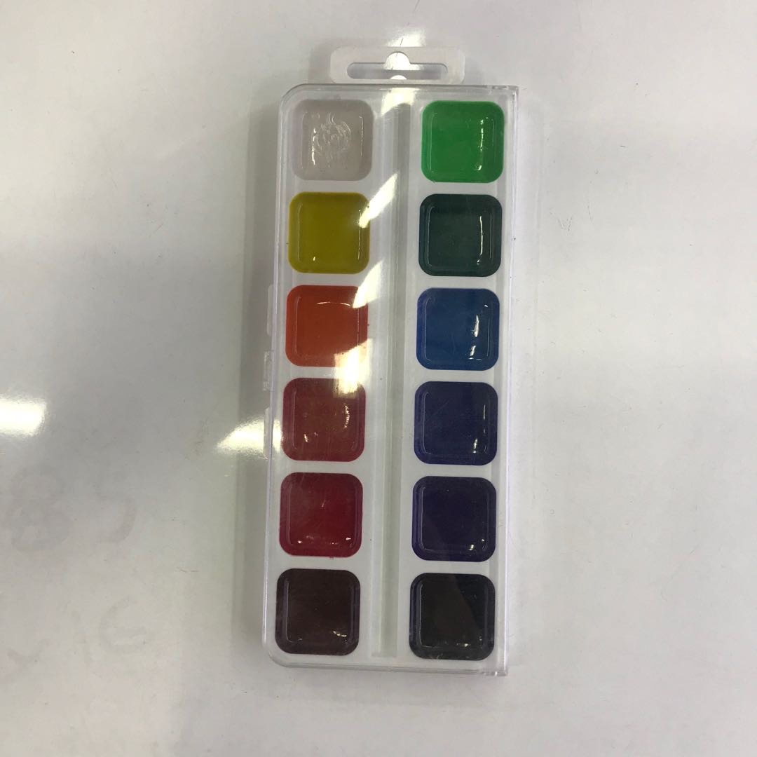 儿童迷你固体水彩颜料套装12色小盒装初学者绘画写生水彩美术专业画画工具学生用手绘水粉饼颜料