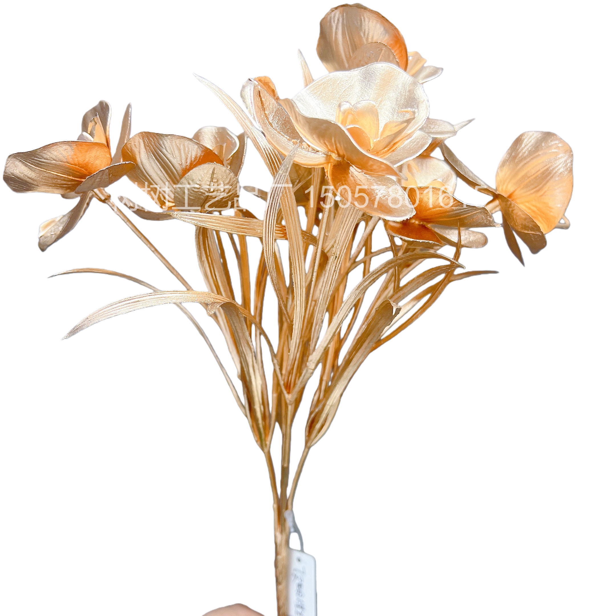 New 7-pronged golden butterfly orchid artificial flower Christmas flower decoration home decoration gift Christmas accessory flower Artificial flower plastic flower details Picture