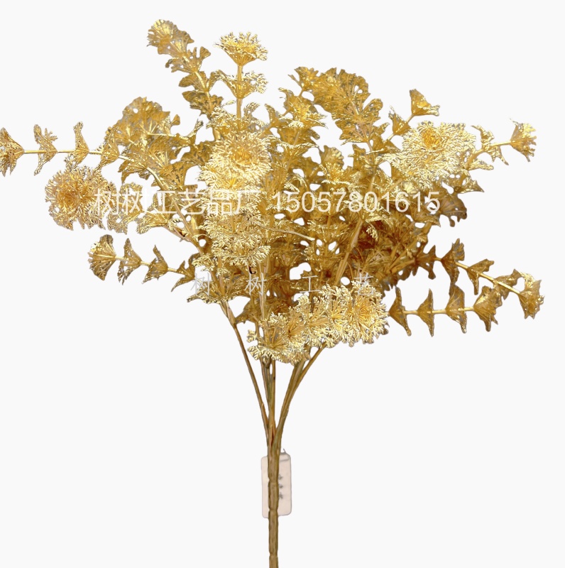 New 7-fork string grass golden artificial flower Christmas flower decoration gift, Christmas home decoration accessory, artificial flower, artificial flower for women 2022 forest-style artificial flower, plastic artificial flower, plastic artificial flower, artificial flower, artificial flower detail image 4