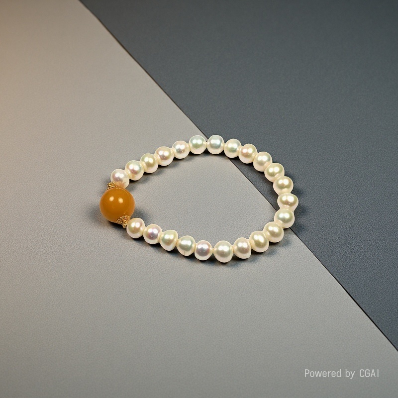 12- Old wax round bead pearl bracelet, light luxury, high-end and fashionable amber bracelet, exquisite and versatile details Picture