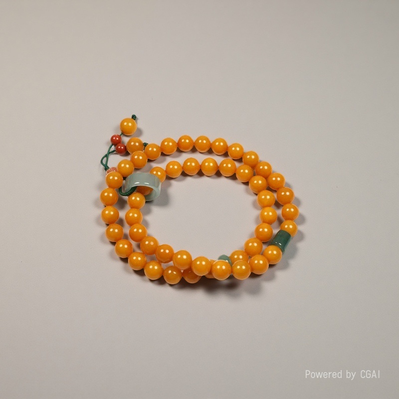 15- Old wax round bead jade bezel double-ring bracelet, light luxury, high-end and fashionable amber bracelet, exquisite and versatile Specification image
