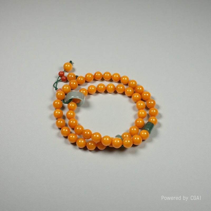 15- Old wax round bead jade bezel double-ring bracelet, light luxury, high-end and fashionable amber bracelet, exquisite and versatile Item Picture