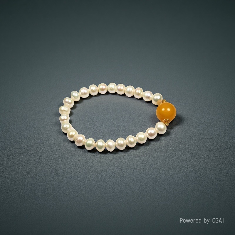12- Old wax round bead pearl bracelet, light luxury, high-end and fashionable amber bracelet, exquisite and versatile Specification image