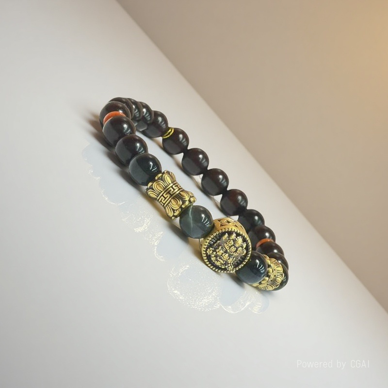 5D Black gold finished bracelet Tiger's Eye - Small-leaf Red Sandalwood DFBRH20343317 Specification image