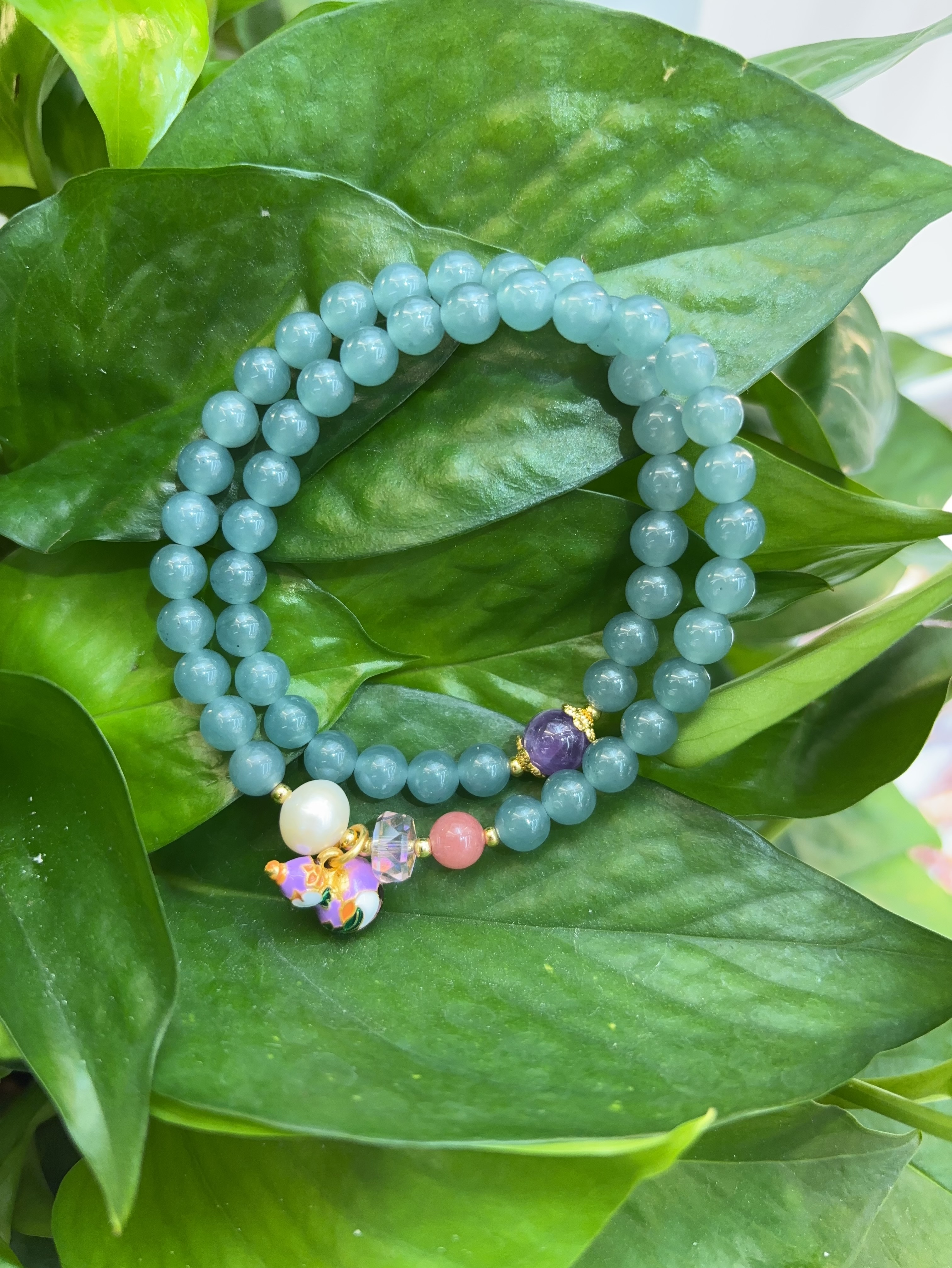 天然危料蓝水翡翠手链女2025新款轻奢高级感小众设计双层叠戴手串景泰蓝葫芦手链