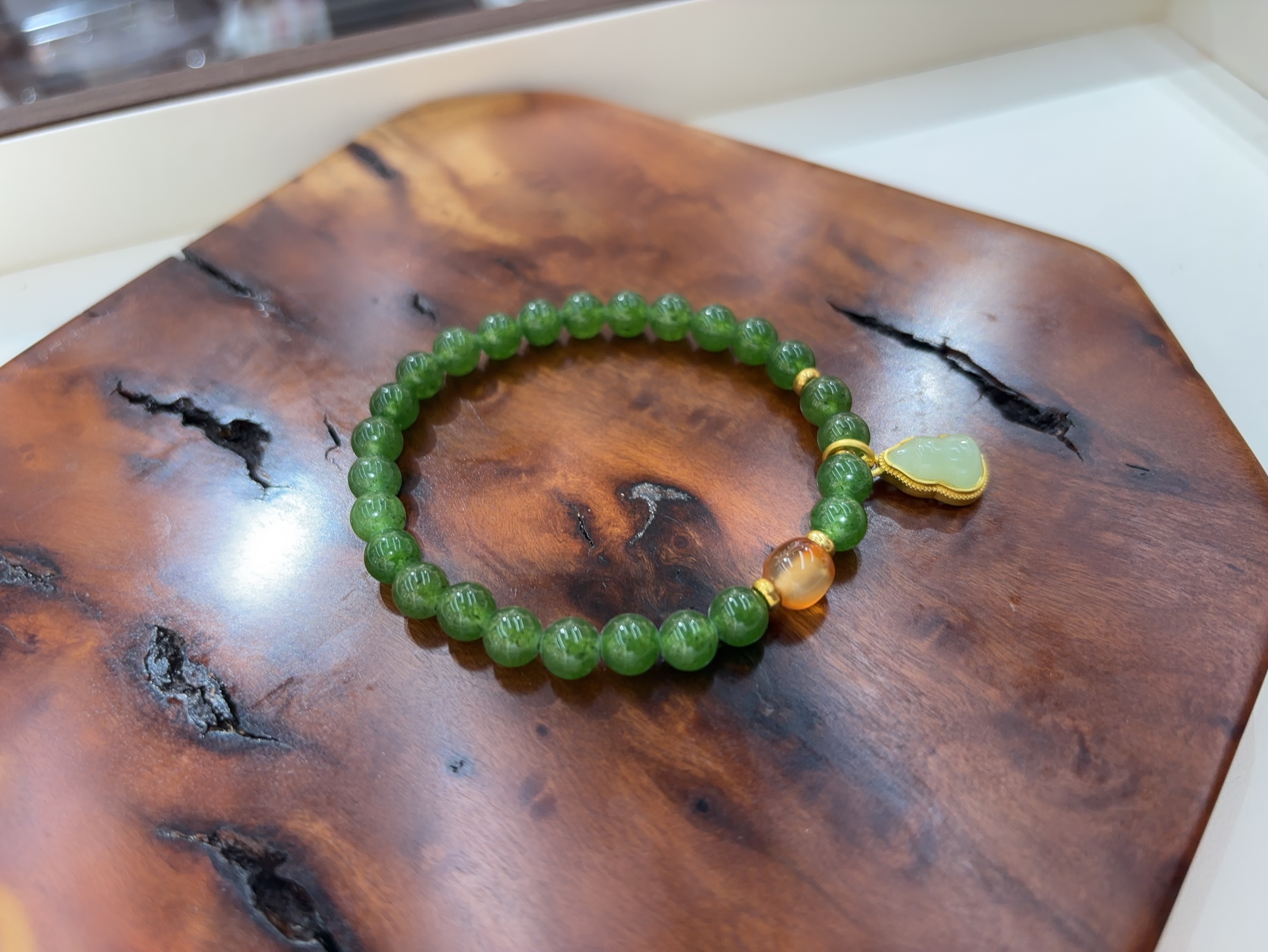 和田玉碧玉葫芦手串 珠径约6mm 百搭新中式国风款 小众酷酷感拉满手链详情图5