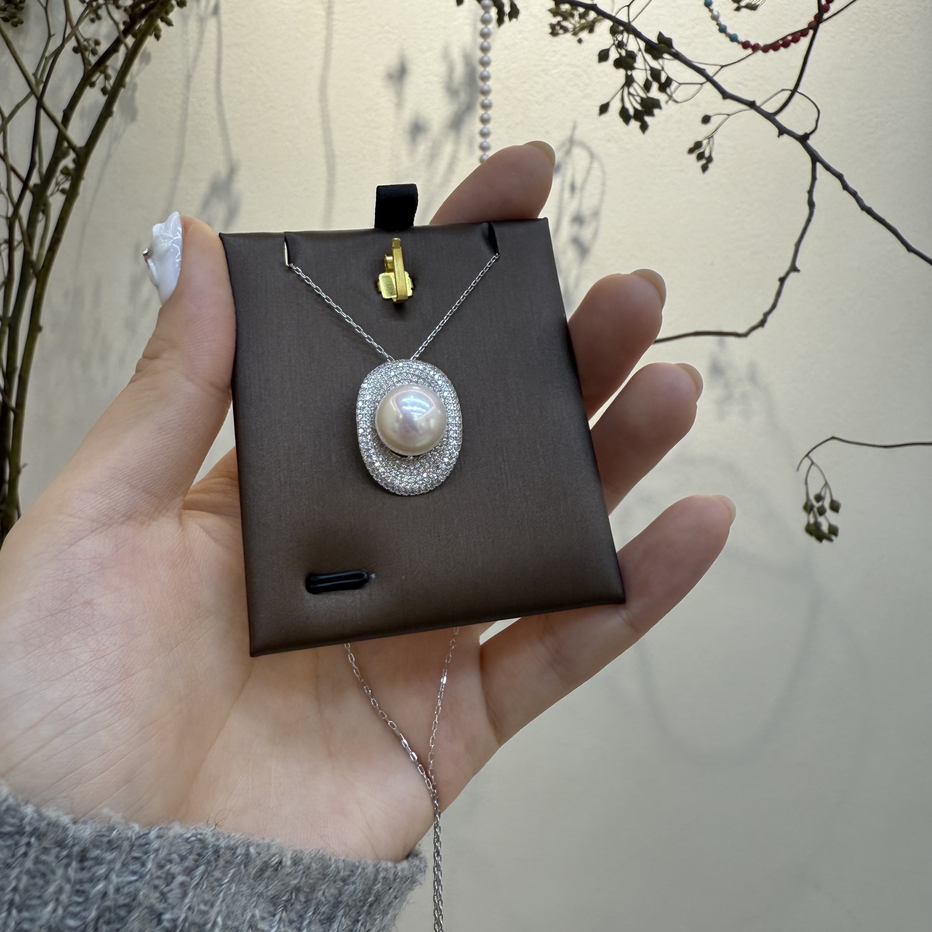 12mm重工贝壳款极光白淡水珍珠925银  简约风格珍珠项链女时尚首饰简约百搭潮流项链饰品