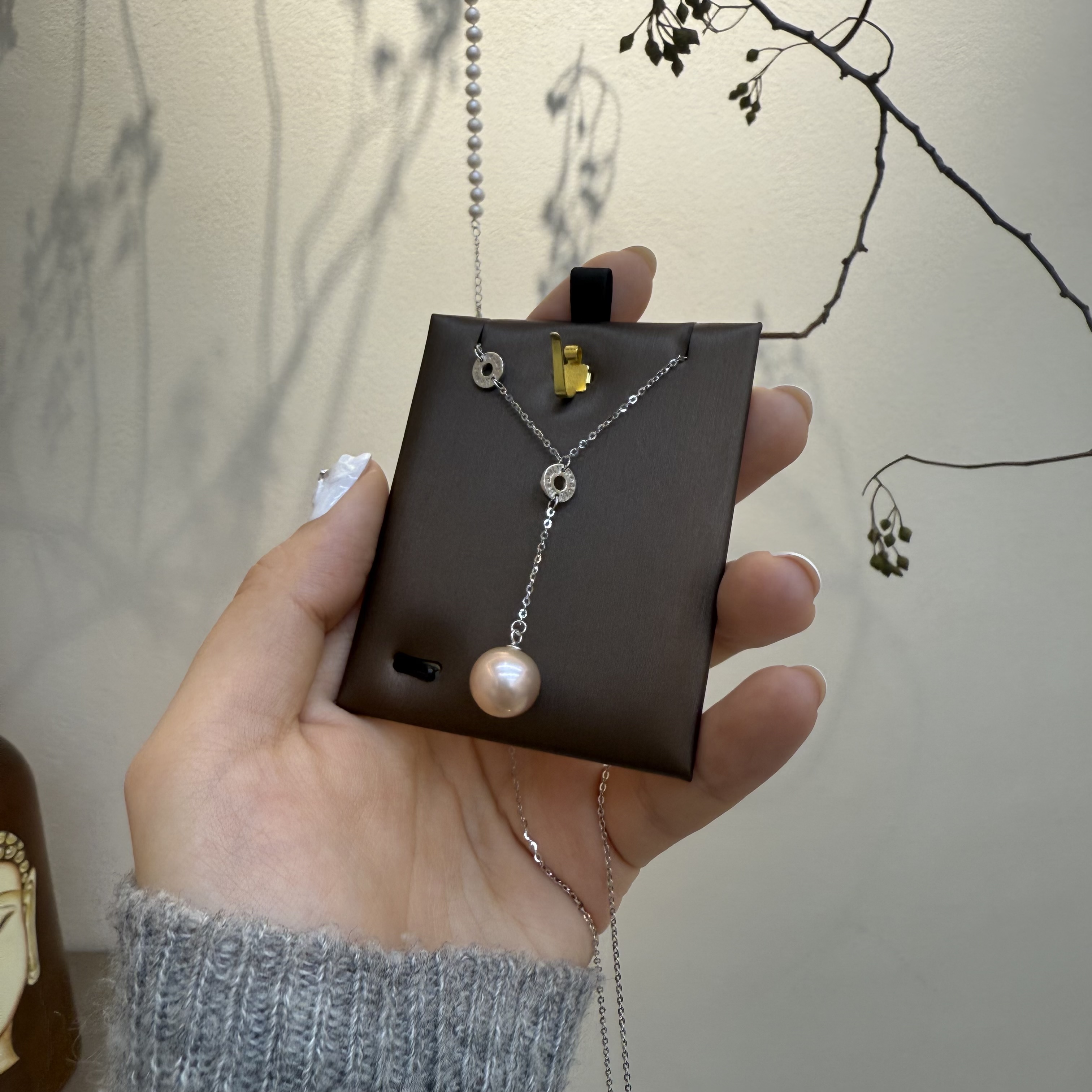 10.5mm小众设计款 香槟色淡水珍珠925纯银调节链 简约大方 送人必备