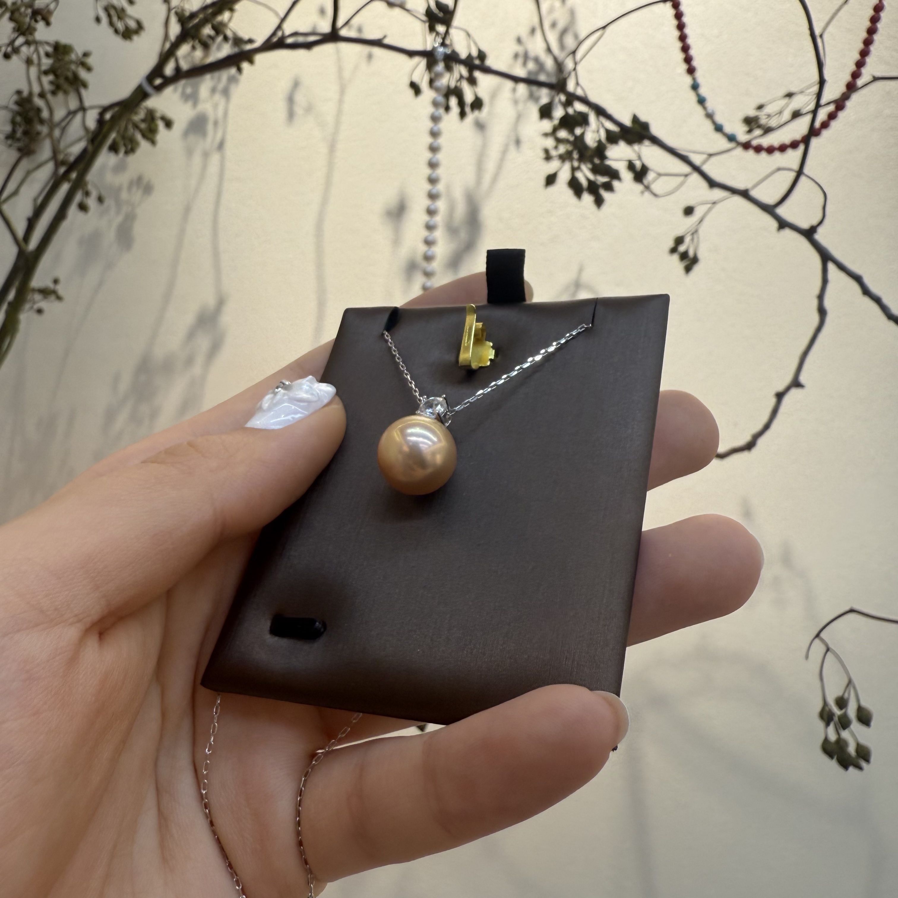 12.3mm橙色淡水珍珠925银  简约风格珍珠项链女时尚首饰简约百搭潮流项链饰品