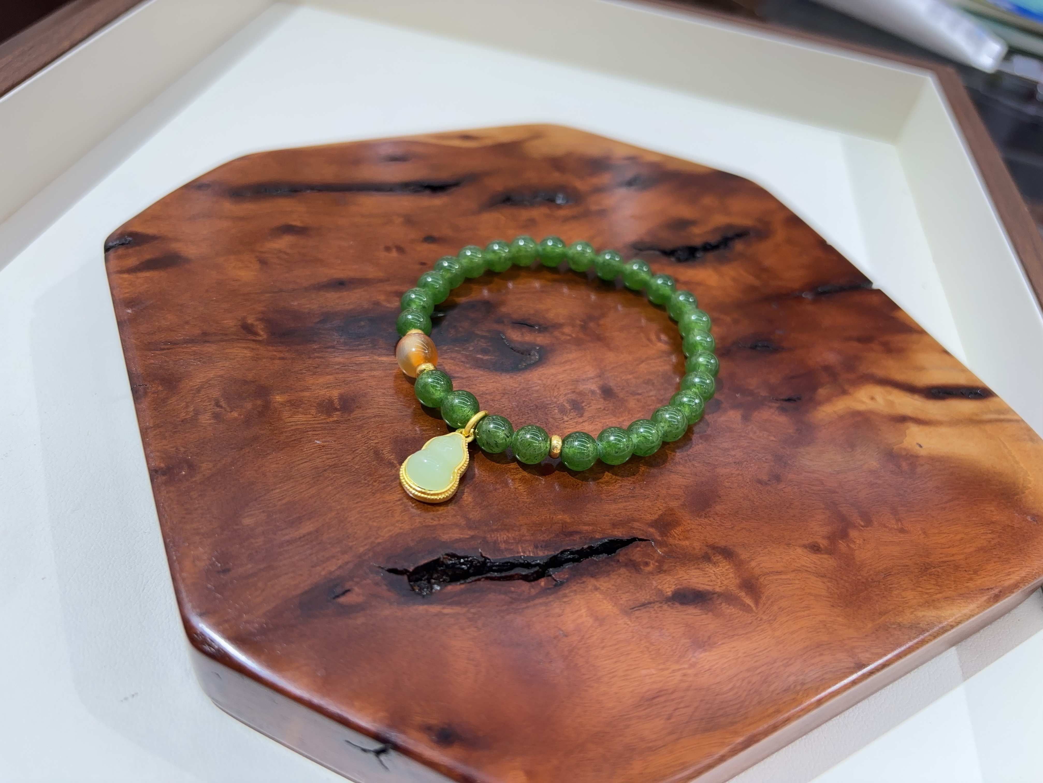 和田玉碧玉葫芦手串 珠径约6mm 百搭新中式国风款 小众酷酷感拉满手链详情图4