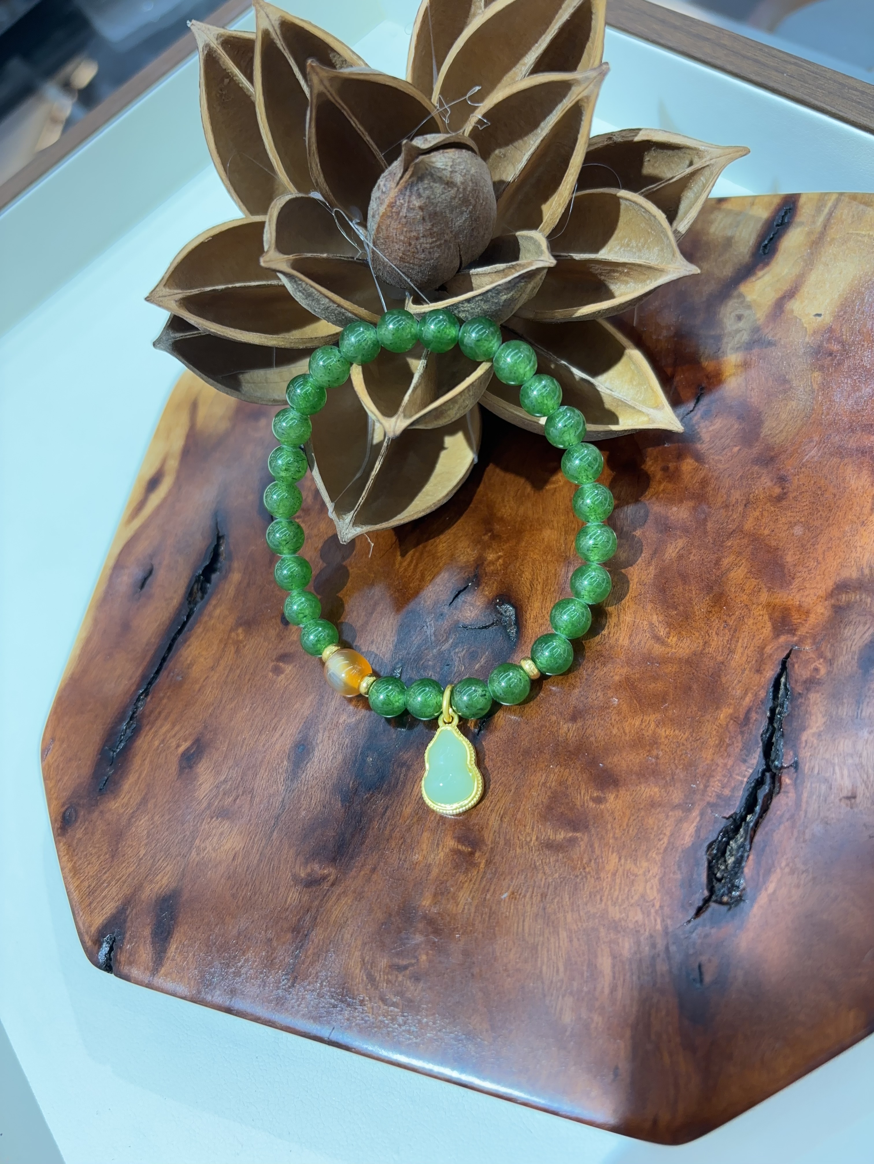 和田玉碧玉葫芦手串 珠径约6mm 百搭新中式国风款 小众酷酷感拉满手链产品图