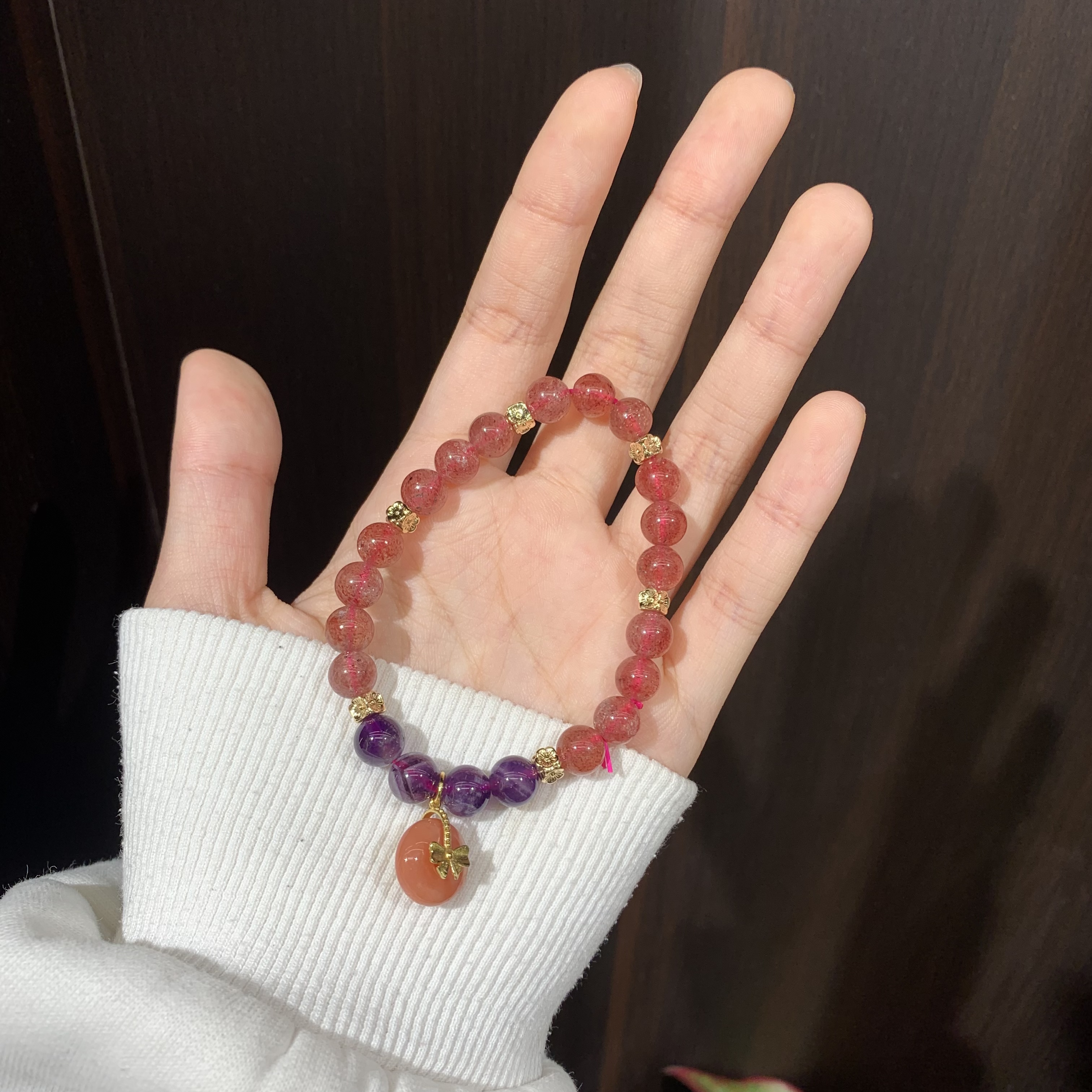 草莓晶手串，原创设计手链