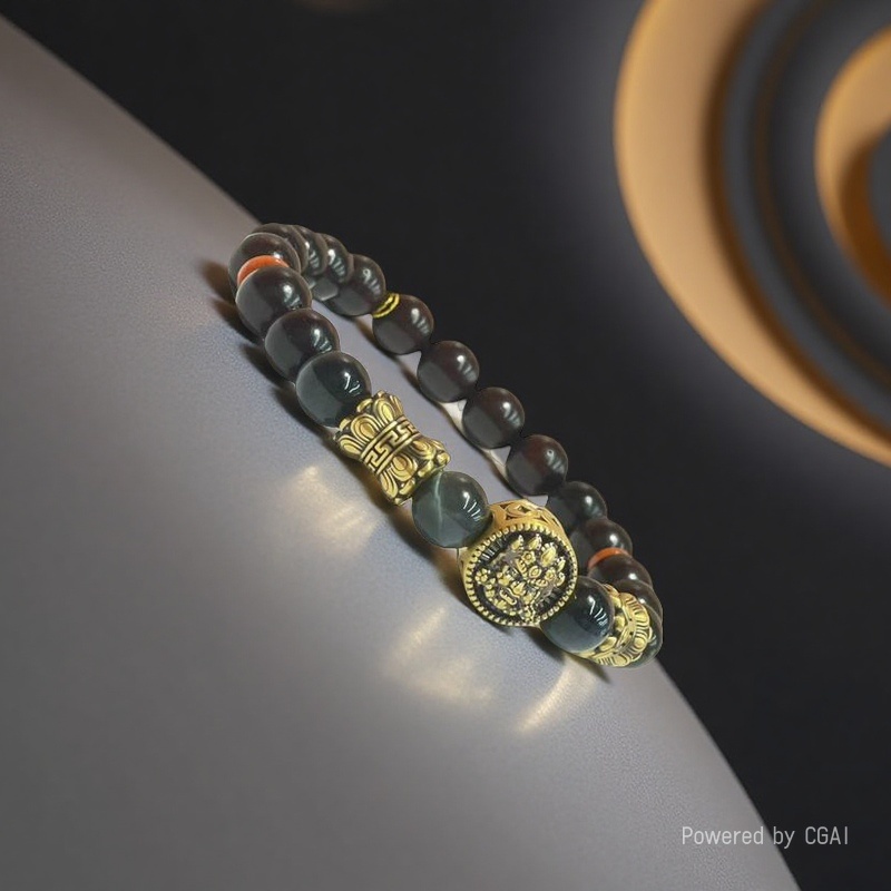 5D Black gold finished bracelet Tiger's Eye - Small-leaf Red Sandalwood DFBRH20343317 details Picture