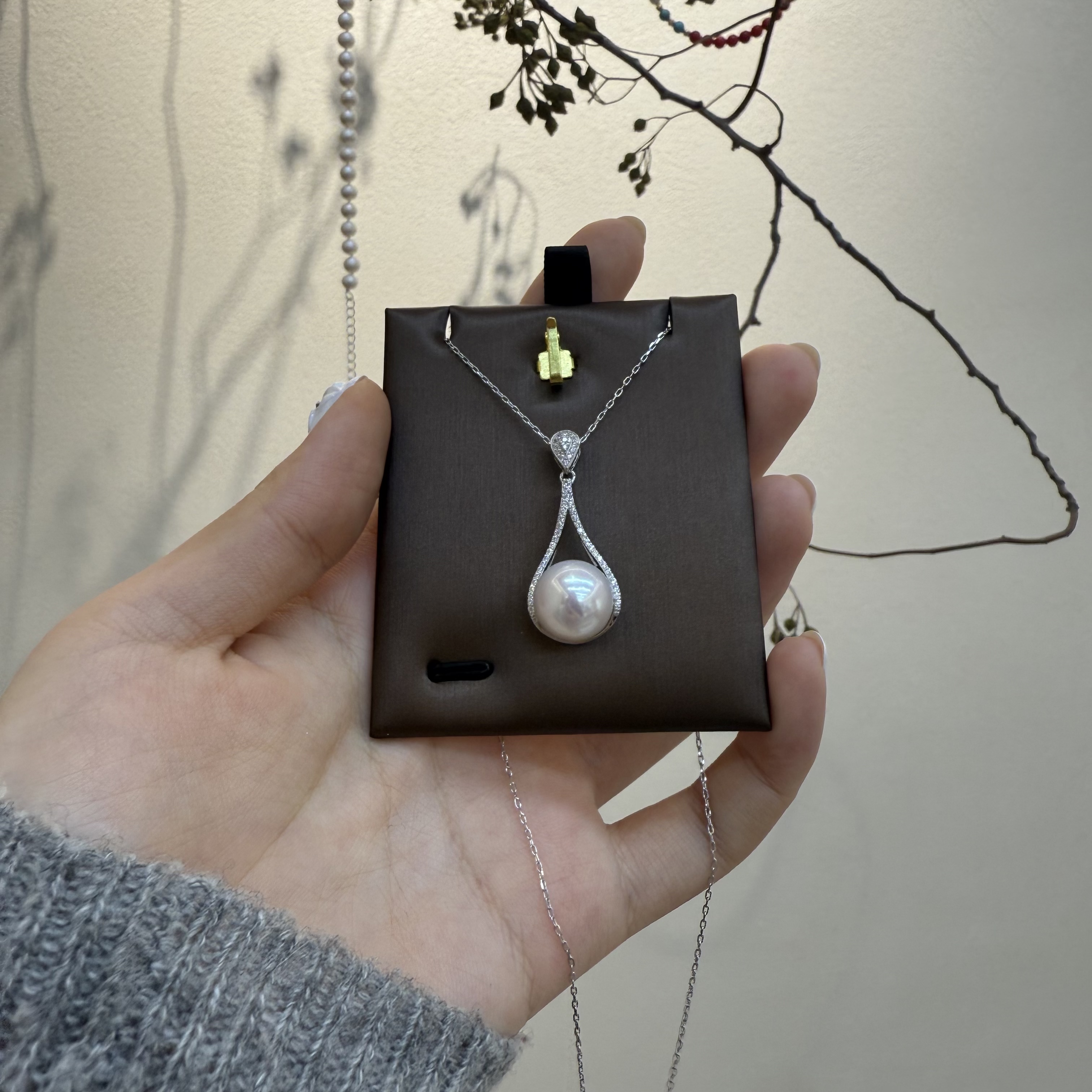 12mm重工款正圆极光白淡水珍珠925银  简约风格珍珠项链女时尚首饰简约百搭潮流项链饰品