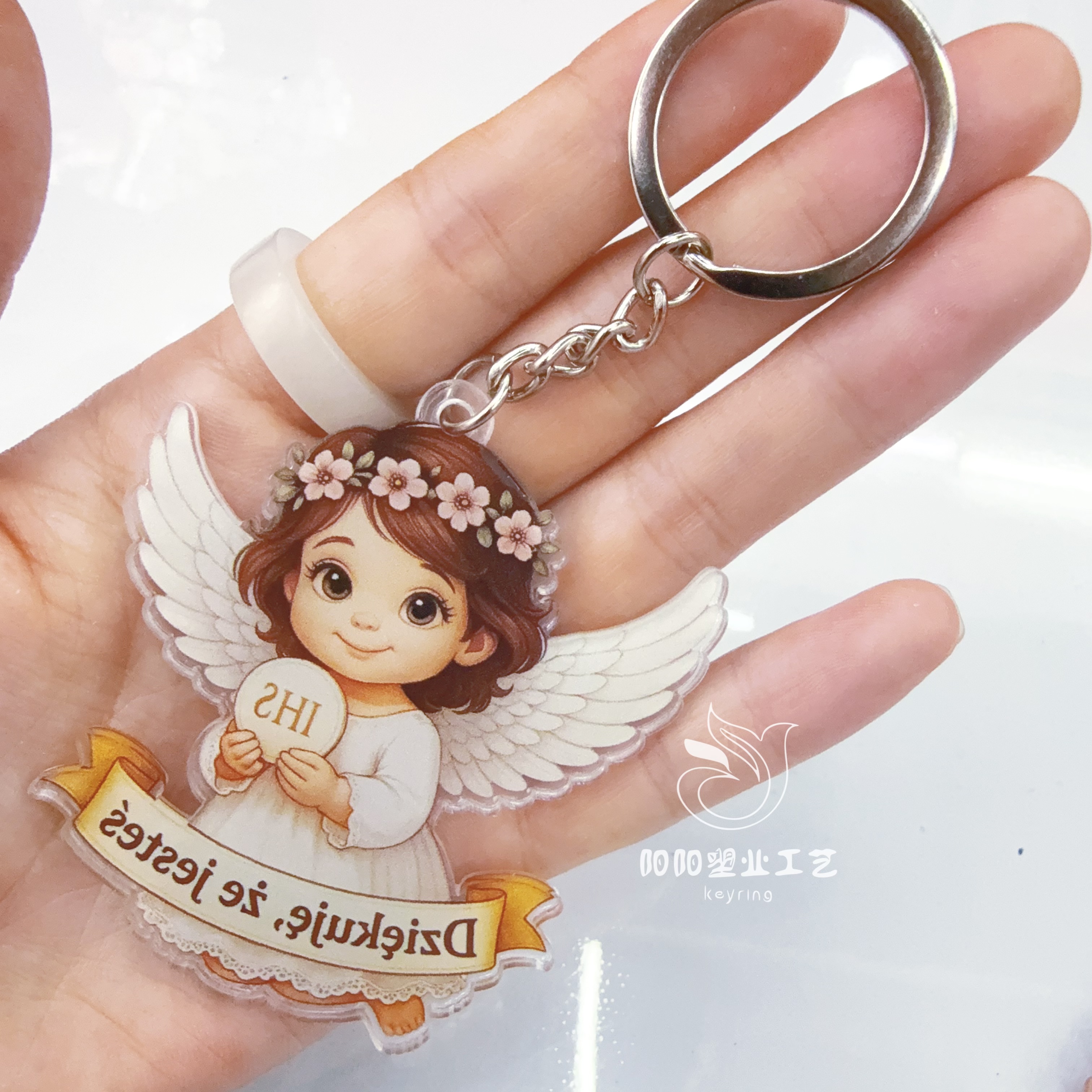 Keychain angel acrylic custom creative cartoon finely carved standing sign, key pendant, hanging decoration, anime double-layer rocking card, acrylic big head rocking card, acrylic big head rocking card full figure