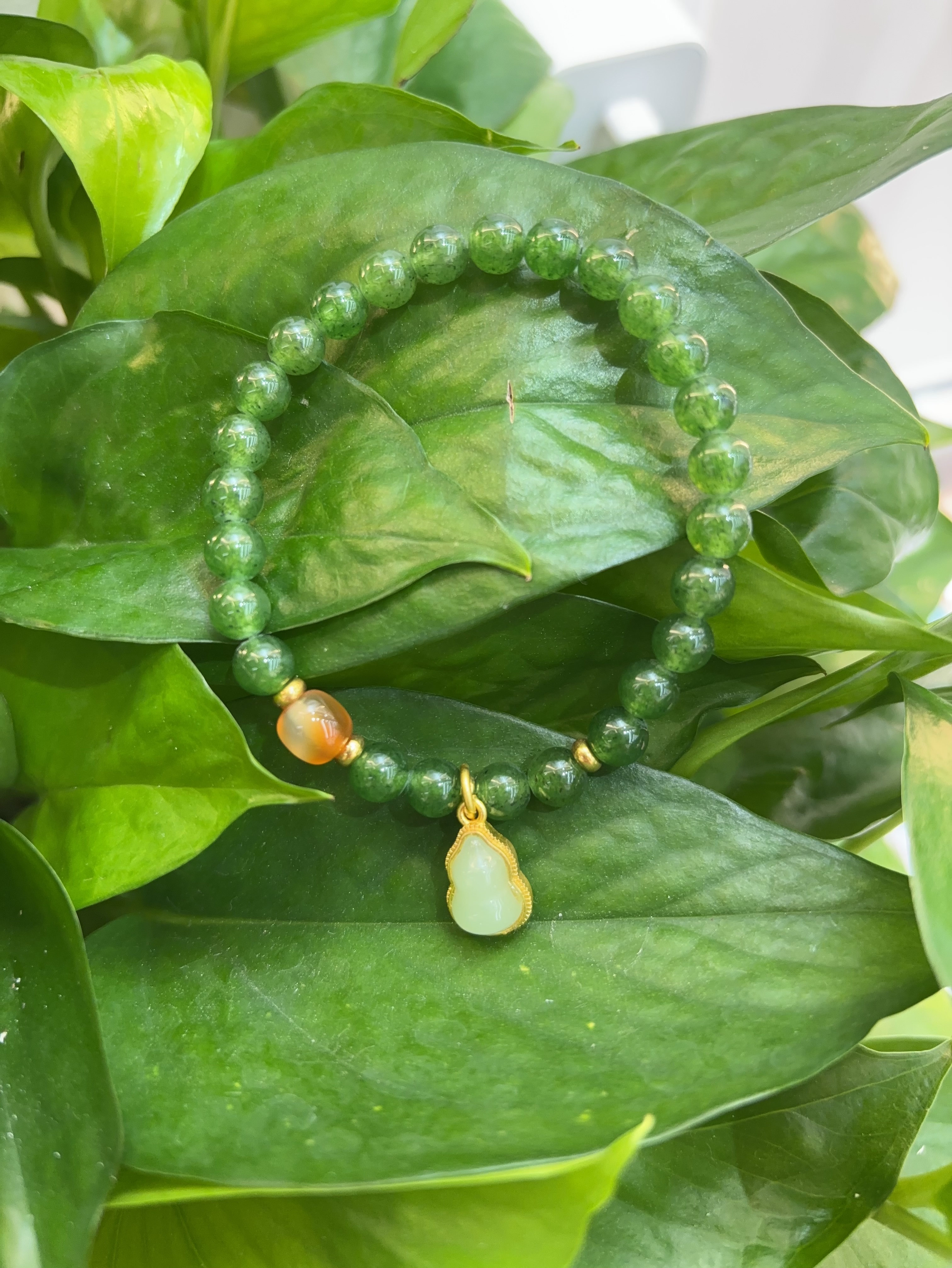 和田玉碧玉葫芦手串 珠径约6mm 百搭新中式国风款 小众酷酷感拉满手链图