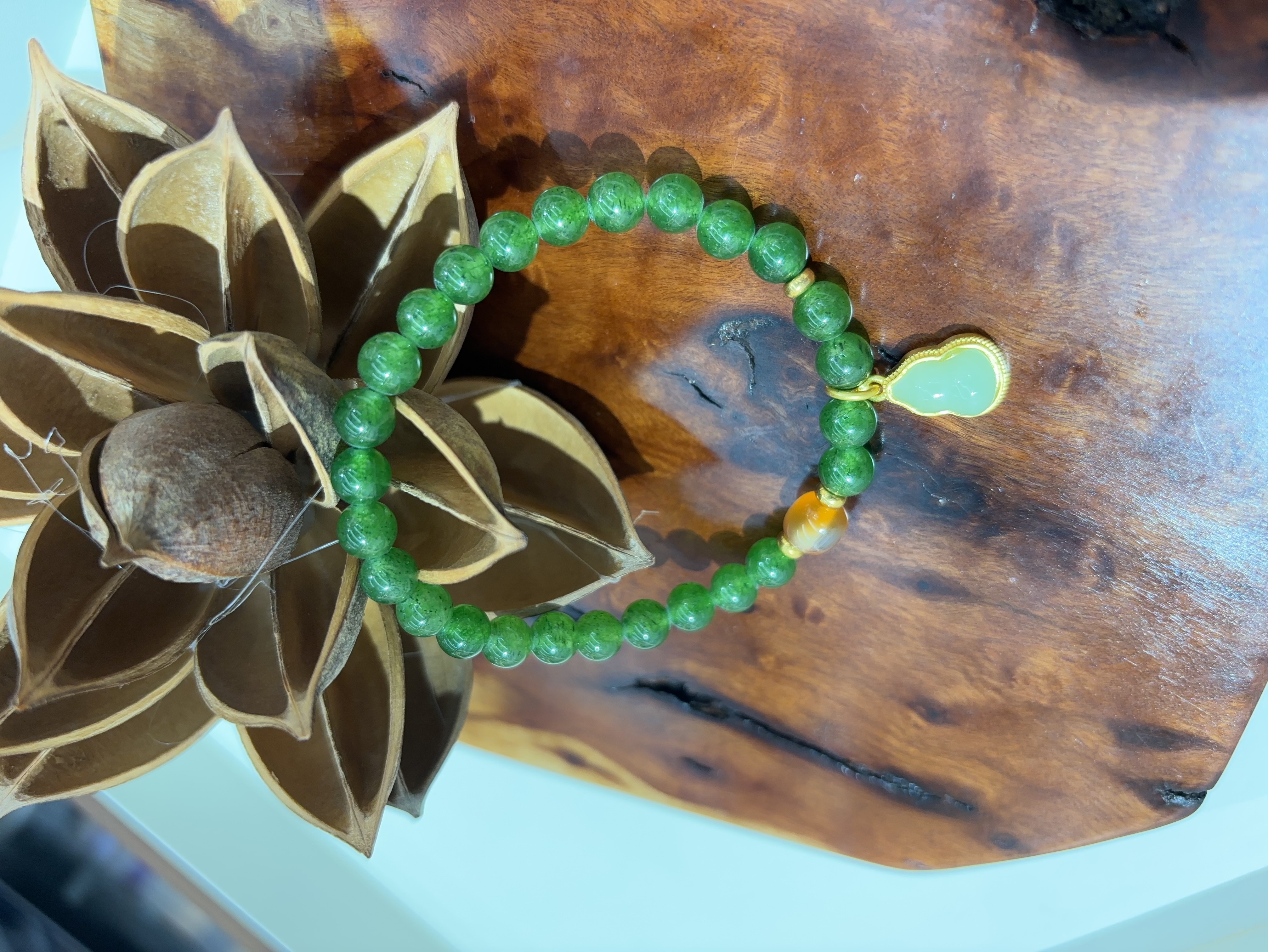 和田玉碧玉葫芦手串 珠径约6mm 百搭新中式国风款 小众酷酷感拉满手链细节图