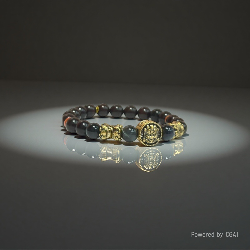 5D Black gold finished bracelet Tiger's Eye - Small-leaf Red Sandalwood DFBRH20343317