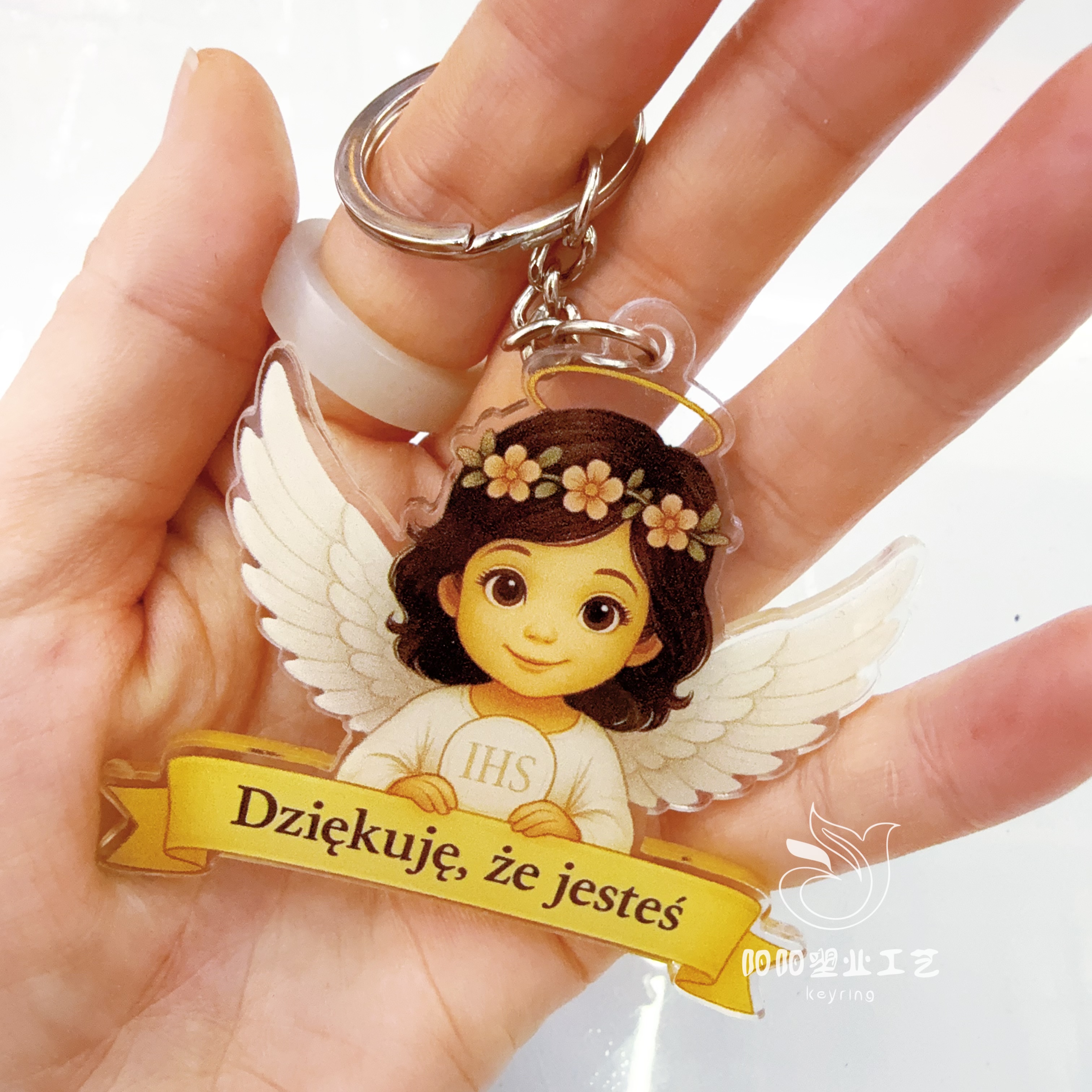 Keychain angel acrylic custom creative cartoon finely carved standing sign, key pendant, hanging decoration, anime double-layer rocking card, acrylic big head rocking card, acrylic big head rocking card Specification drawing