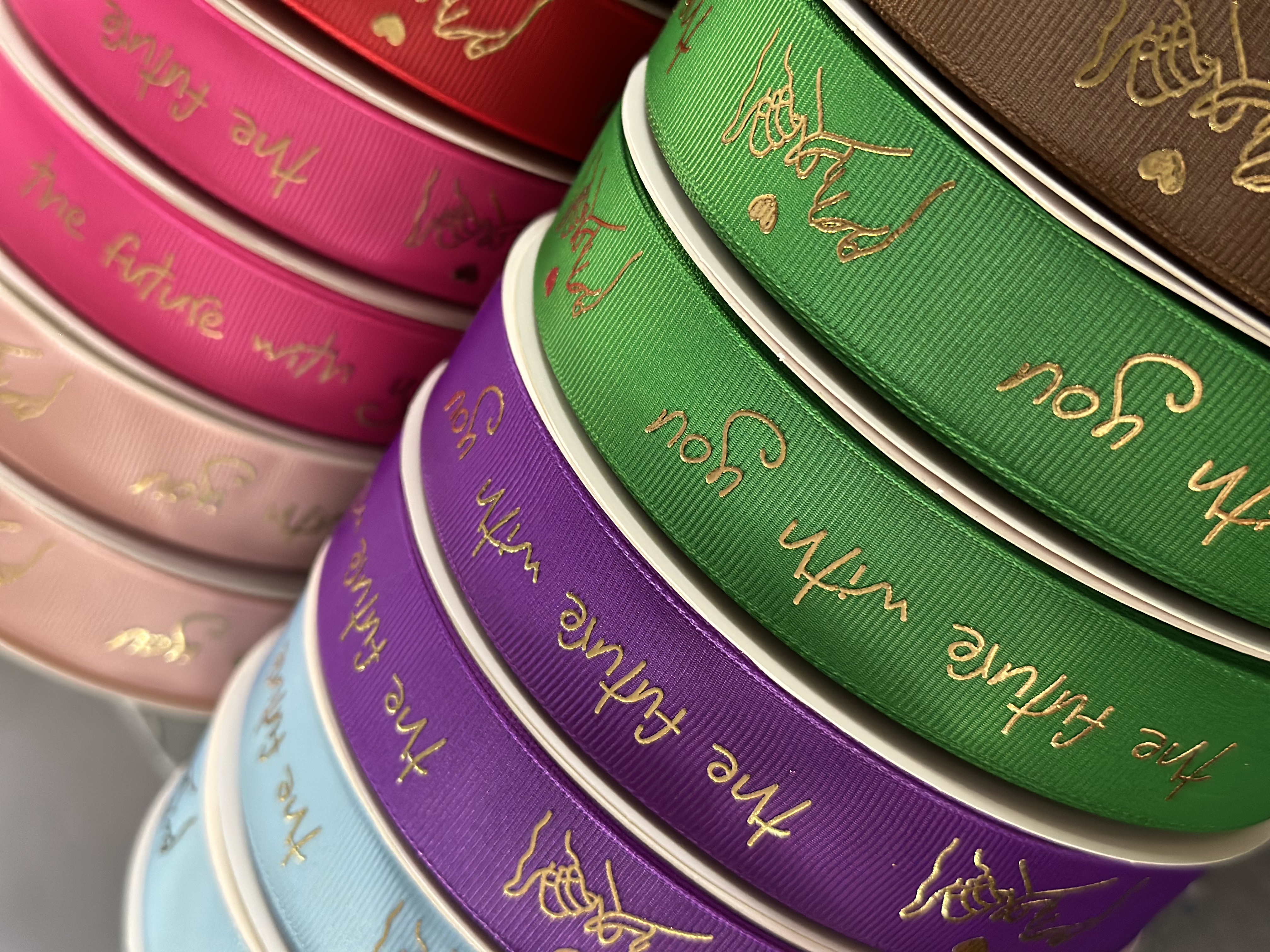 2.5cm English letter heat-set gold-embossed ribbon DIY flower gift packaging ribbon Valentine's Day ribbon