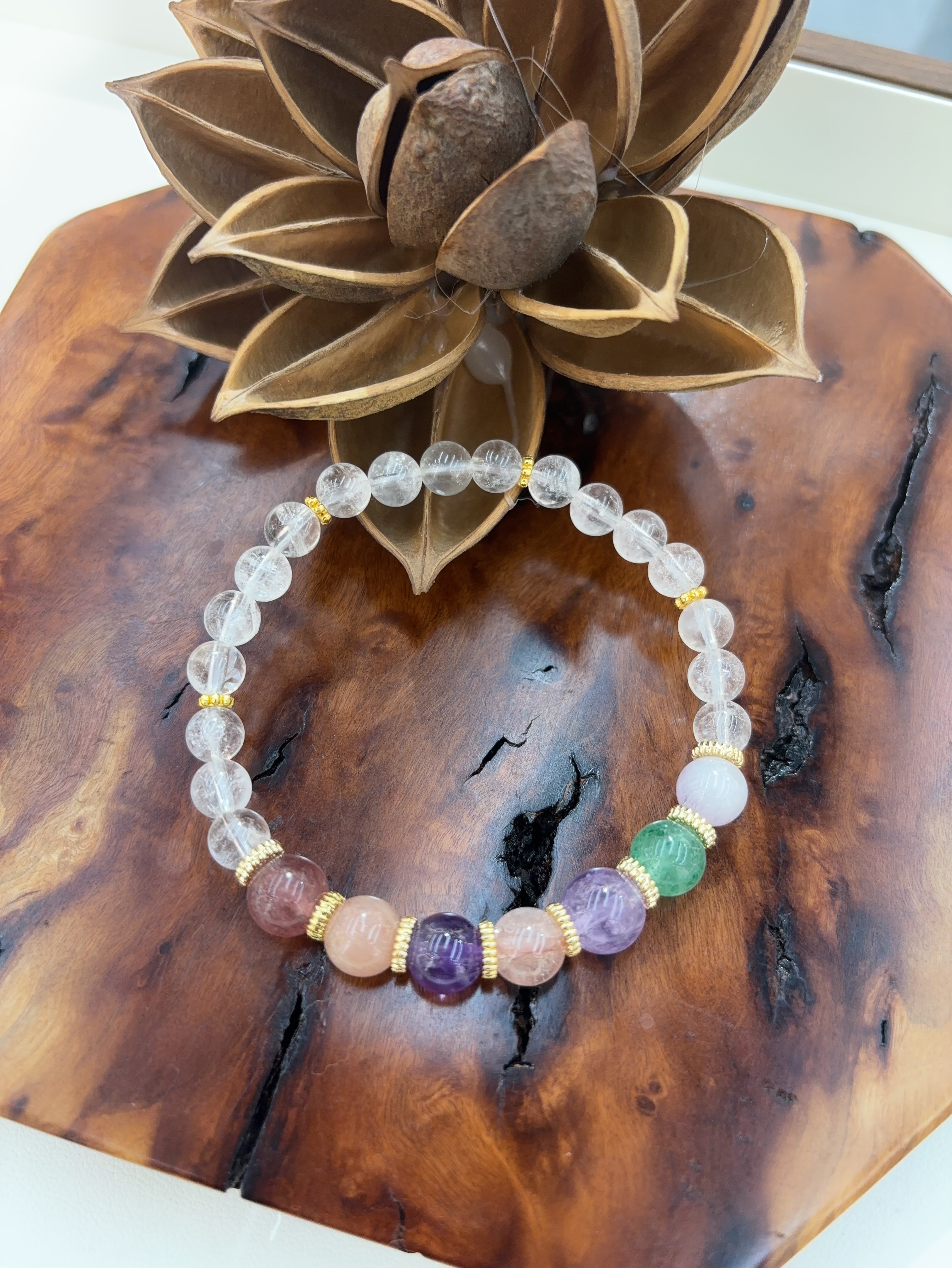 天然白水晶多宝手链女款单圈时尚百搭饰品礼物送女友闺蜜生日礼物手链细节图